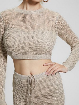 Guess Morgen Sequin Crop Sweater Beige | GUESS-SN27820
