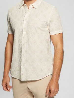 Guess Mosaic Embroidered Shirt Beige | GUESS-SN31223