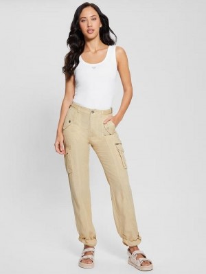 Guess Nessi Linen Cargo Pants Beige | GUESS-SN28319