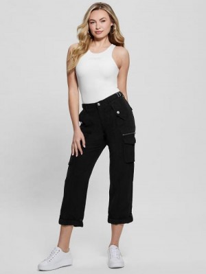 Guess Nessi Linen Cargo Pants Zwart | GUESS-SN28311