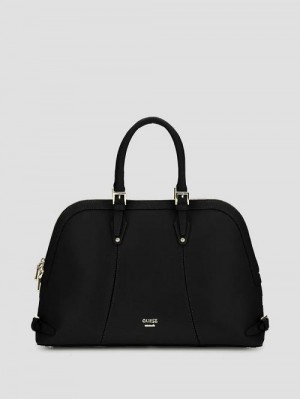 Guess New Adele Luxe Leather Large Dome Satchel Zwart | GUESS-SN29235