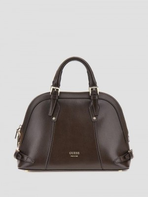 Guess New Adele Luxe Leather Small Dome Satchel Bruin | GUESS-SN29244
