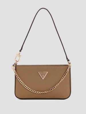 Guess Noelle Mini Top-Zip Shoulder Bag Bruin | GUESS-SN29173