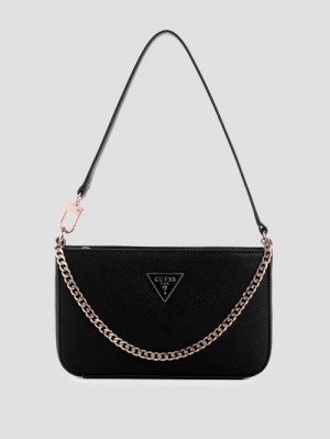 Guess Noelle Mini Top-Zip Shoulder Bag Zwart | GUESS-SN29176