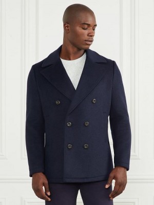 Guess Notched Wool-Blend Peacoat Blauw | GUESS-SN30757