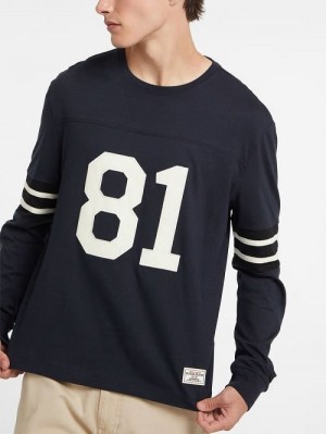 Guess Number 81 Striped Long-Sleeve Tee Blauw | GUESS-SN31012
