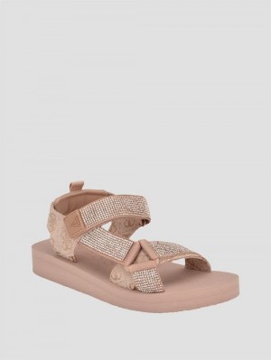 Guess Nylaha Rhinestone Flatform Sandals Beige | GUESS-SN29588