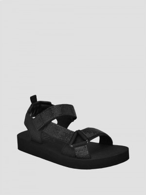 Guess Nylaha Rhinestone Flatform Sandals Zwart | GUESS-SN29607
