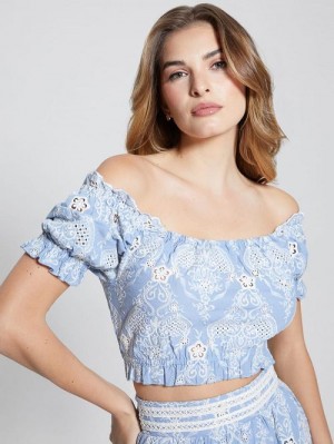 Guess Off-the-Shoulder Frida Top Blauw | GUESS-SN27600