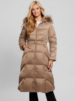 Guess Olga Genuine Down Longline Jacket Beige | GUESS-SN27915