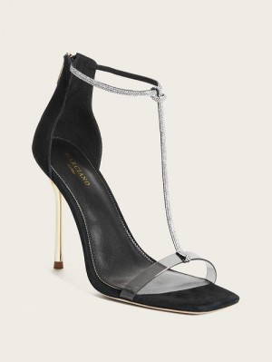 Guess Olivia T-Strap Rhinestone Stiletto Zwart | GUESS-SN29831