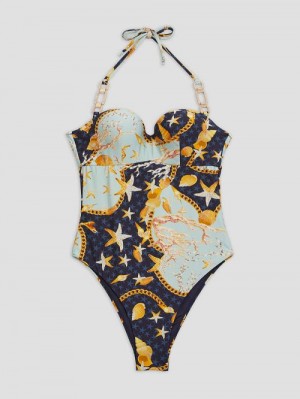 Guess One-Piece Padded Bandeau Swimsuit Blauw | GUESS-SN28533