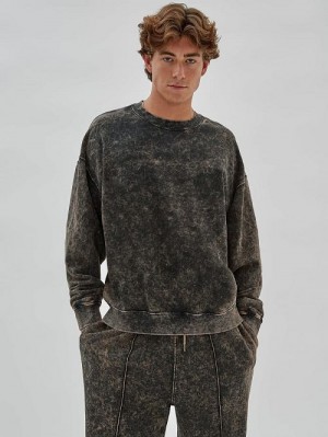 Guess Originals Acid Wash Crewneck Zwart | GUESS-SN30903