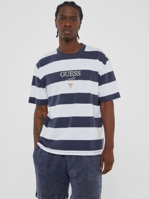 Guess Originals Block Stripe Tee Blauw | GUESS-SN30476