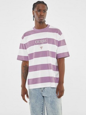 Guess Originals Block Stripe Tee Paars | GUESS-SN30677