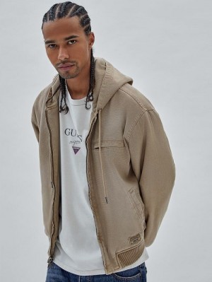 Guess Originals Canvas Worker Hoodie Beige | GUESS-SN31461