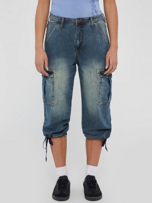 Guess Originals Denim Cargo Capris Blauw | GUESS-SN26504