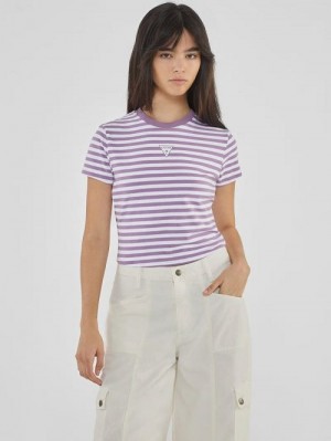 Guess Originals Eco Striped Baby Tee Paars | GUESS-SN27229