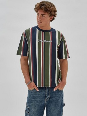 Guess Originals Eco Vertical Stripe Tee Blauw | GUESS-SN30567