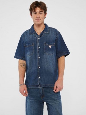 Guess Originals Herringbone Denim Shirt Blauw | GUESS-SN31128