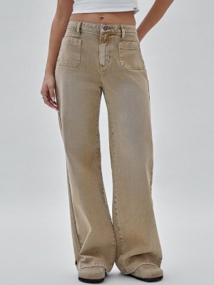 Guess Originals Patch Pocket Wide Leg Jeans Beige | GUESS-SN26534