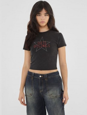 Guess Originals Star Stud Baby Tee Zwart | GUESS-SN27237
