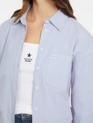 Guess Oversized Long-Sleeve Pocket Shirt Blauw | GUESS-SN27555