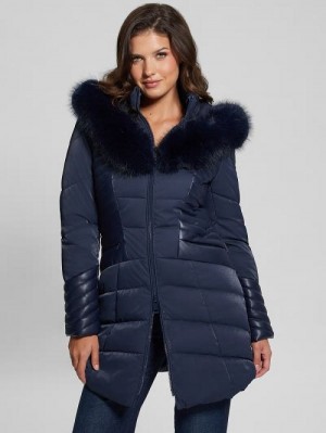 Guess Oxana Hooded Puffer Coat Blauw | GUESS-SN28020