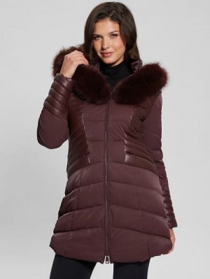 Guess Oxana Hooded Puffer Coat Rood | GUESS-SN27921