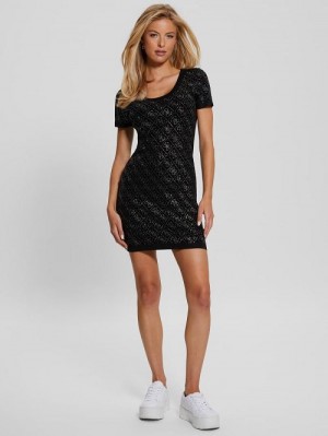 Guess Paige Quattro Rhinestone Dress Zwart | GUESS-SN27040