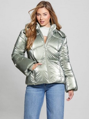 Guess Paloma Nylon Puffer Hooded Jacket Groen | GUESS-SN27920