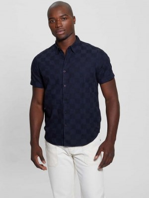 Guess Parker Dobby Shirt Blauw | GUESS-SN31267