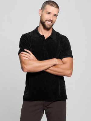 Guess Parker Velour Polo Zwart | GUESS-SN31331