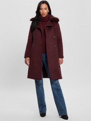 Guess Patrice Wool-Blend Belted Coat Rood | GUESS-SN27956