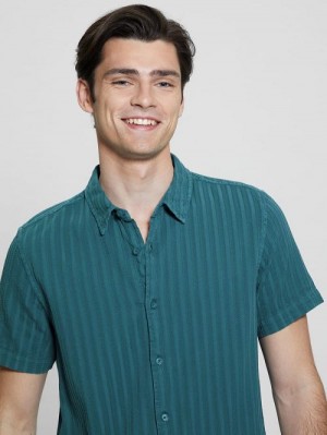 Guess Pillar Dobby Shirt Turquoise | GUESS-SN31253