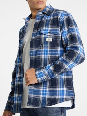 Guess Plaid Long-Sleeve Pocket Shirt Blauw | GUESS-SN30990