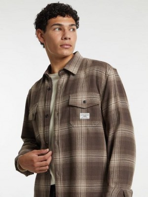 Guess Plaid Long-Sleeve Pocket Shirt Bruin | GUESS-SN30991