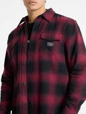Guess Plaid Long-Sleeve Pocket Shirt Rood | GUESS-SN31023
