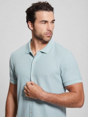 Guess Pointelle Knit Shirt Blauw | GUESS-SN31197
