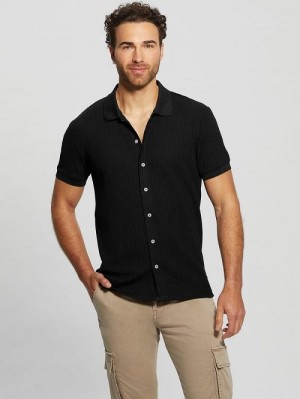Guess Pointelle Knit Shirt Zwart | GUESS-SN31247