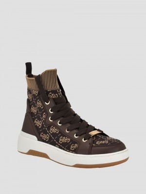 Guess Quattro G Knit High Top Sneakers Zwart | GUESS-SN29569