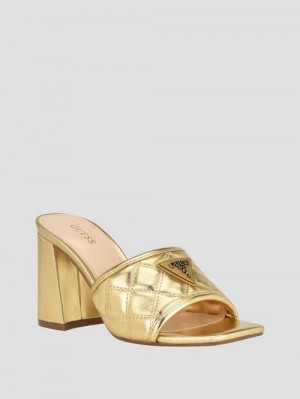 Guess Quilted Block Metallic Heels Goud | GUESS-SN29621