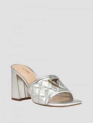 Guess Quilted Block Metallic Heels Zilver | GUESS-SN29653