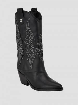 Guess Raegan Fold-Over Cowboy Boots Zwart | GUESS-SN29935