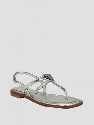 Guess Rainey T-Strap Sandals Zilver | GUESS-SN29637
