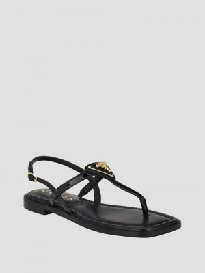 Guess Rainey T-Strap Sandals Zwart | GUESS-SN29662
