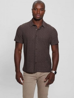 Guess Reeves Perforated Woven Shirt Bruin | GUESS-SN31310