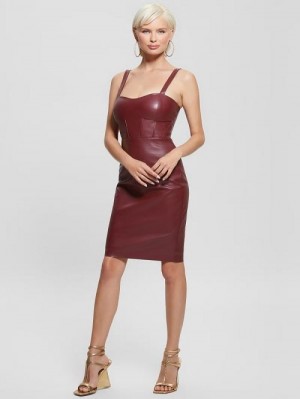 Guess Reid Faux-Leather Dress Rood | GUESS-SN26802