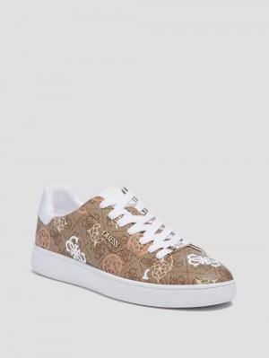 Guess Renzy Debossed Logo Low-Top Sneakers Beige | GUESS-SN29492