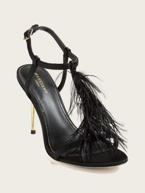 Guess Reyon Feather Satin Heel Zwart | GUESS-SN29828